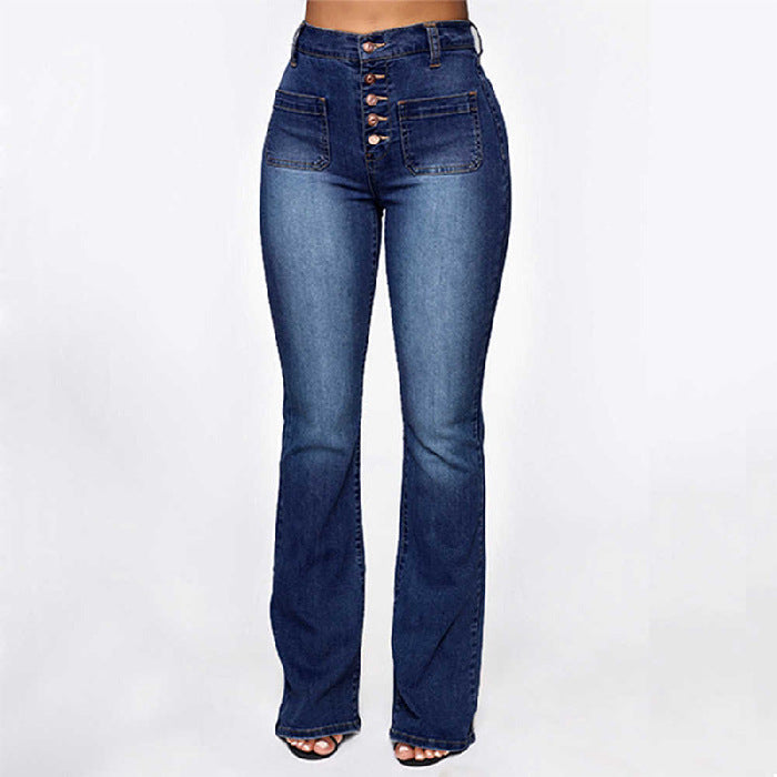Plus Size High Waist Patch Pocket Denim Jeans, Elegance Couture