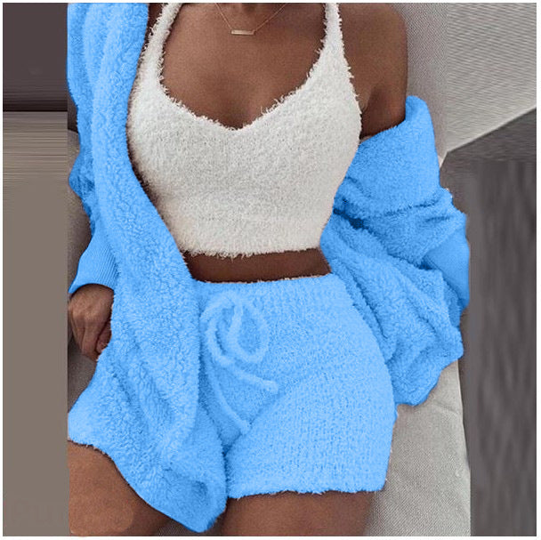 Women’s 3-Piece Plush Home Loungewear Set, Elegance Couture