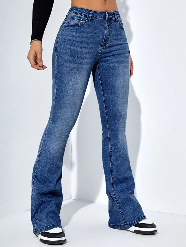 Women’s High Waist Flared Slim Fit Stretch Jeans, Elegance Couture