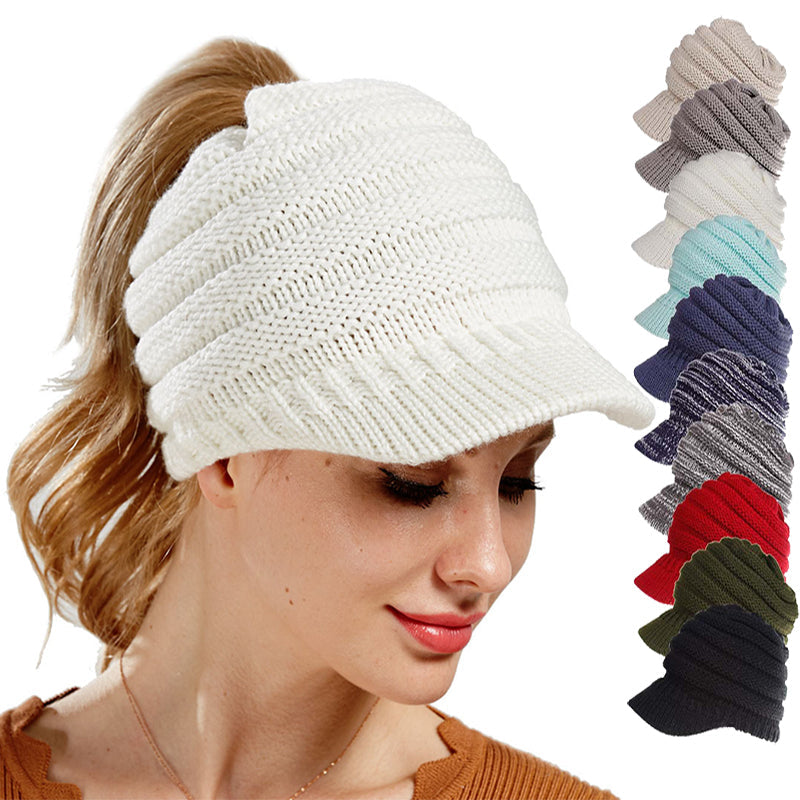 Women’s Ponytail Beanie Winter Knitted Warm Hat, Elegance Couture
