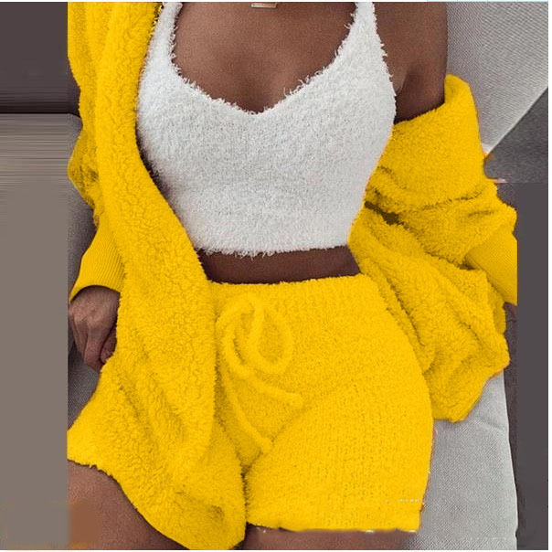 Women’s 3-Piece Plush Home Loungewear Set, Elegance Couture