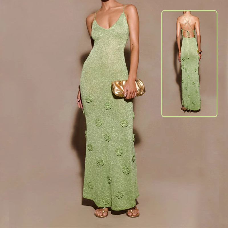 Knitted Floral Suspenders Crochet Glitter Dress, Elegance Couture