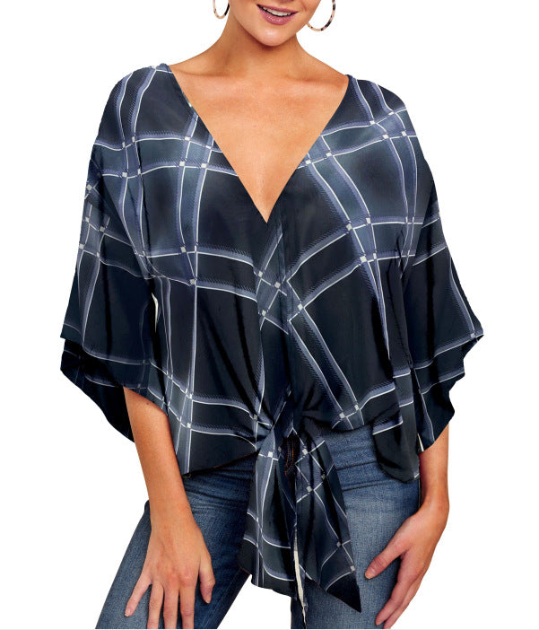 Women’s Leopard Print V-Neck Tie Front Blouse, Elegance Couture