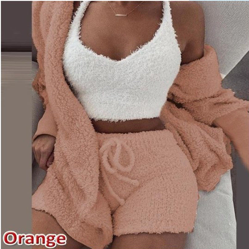 Women’s 3-Piece Plush Home Loungewear Set, Elegance Couture