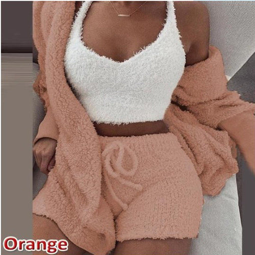 Women’s 3-Piece Plush Home Loungewear Set, Elegance Couture
