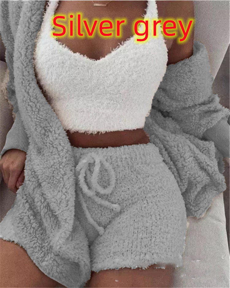 Women’s 3-Piece Plush Home Loungewear Set, Elegance Couture