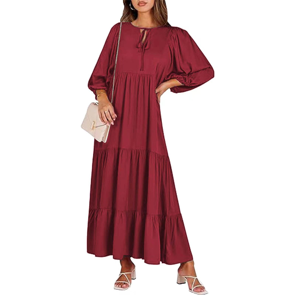 Women’s Bohemian Vintage Printed V-Neck Summer Dress, Elegance Couture