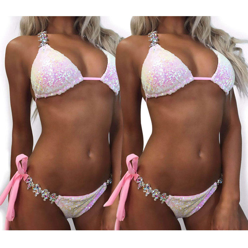 Women’s Gradient Rhinestone Sequin Bikini Swimsuit, Elegance Couture