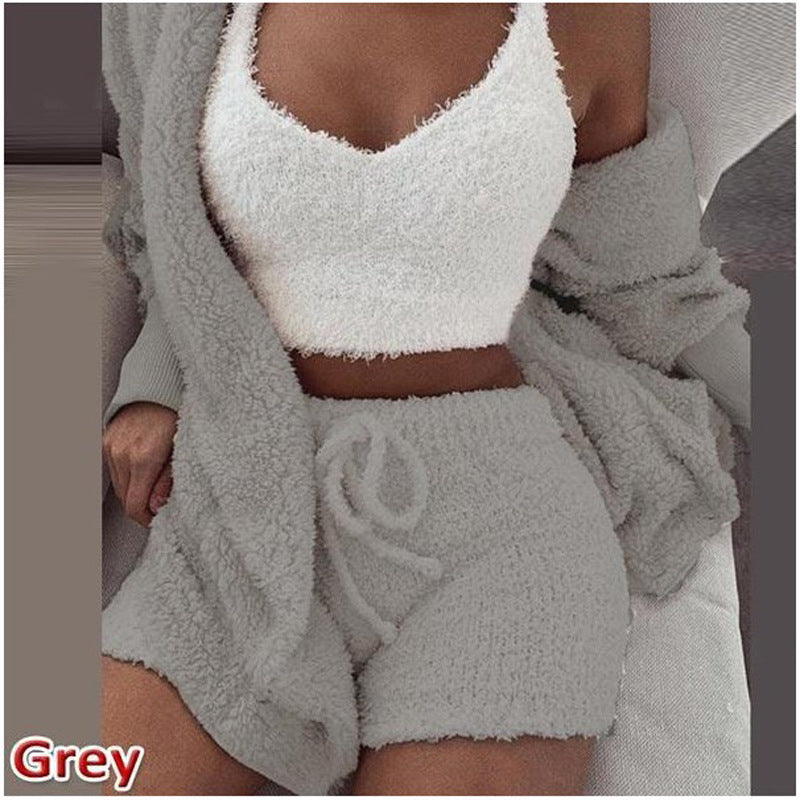Women’s 3-Piece Plush Home Loungewear Set, Elegance Couture