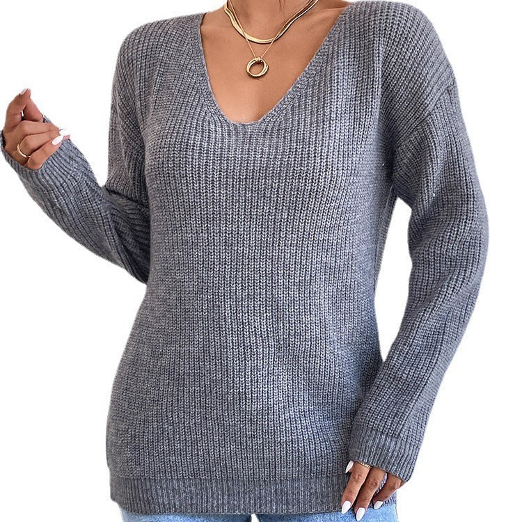 Y2K Backless V-Neck Cashmere Sweater for Women, Elegance Couture