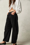 High Stretch Wide Leg Barrel Denim Jeans for Women, Elegance Couture